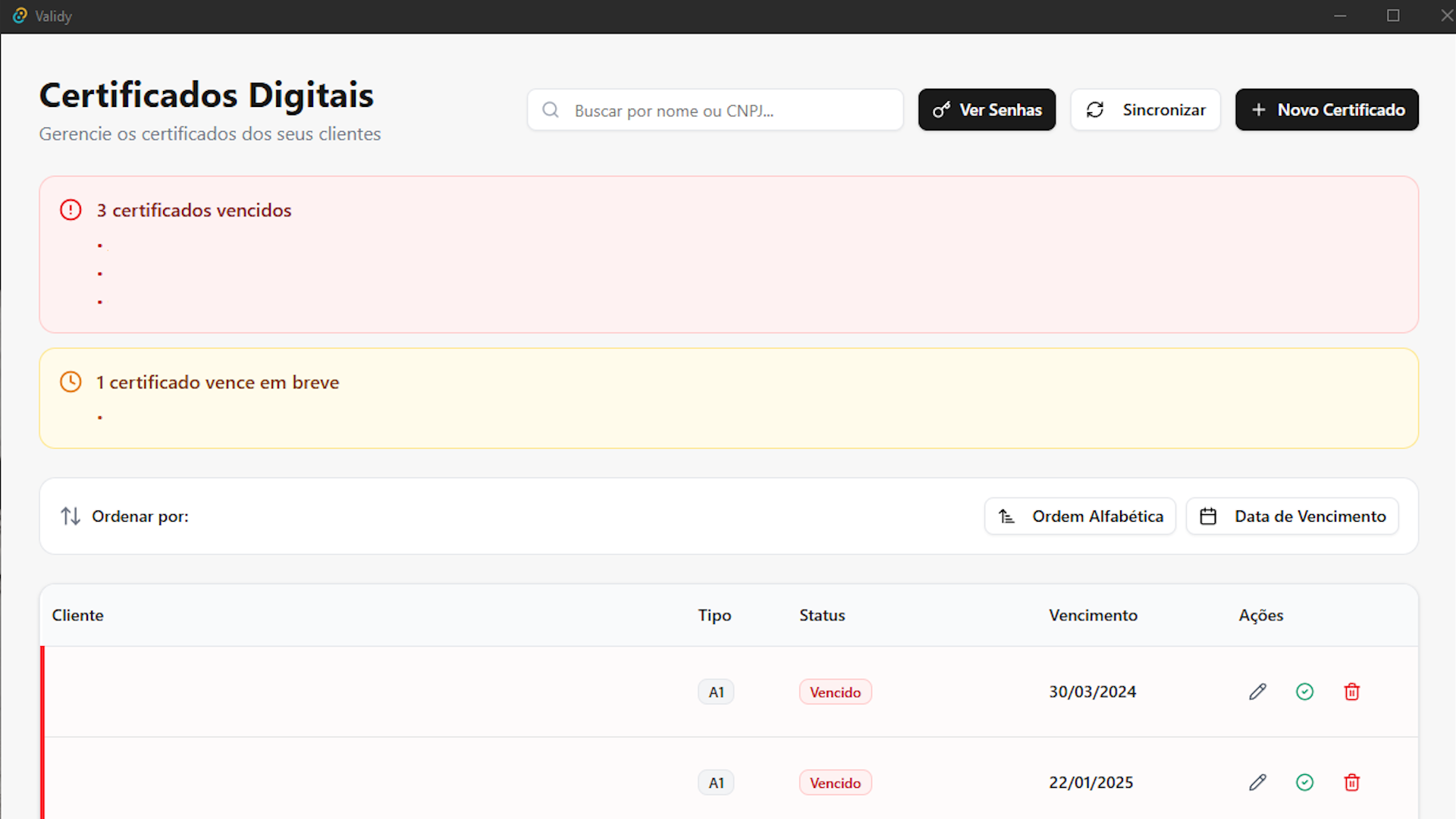 Validy - Sistema de Certificados Digitais
